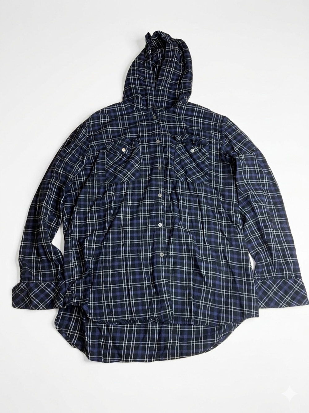KISMET Purple & Black Plaid Hooded Flannel Shirt - XL - 100% Cotton
